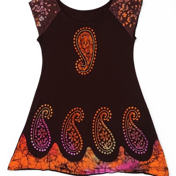 Shoreline Dresses & Skirts - Shoreline Boho Paisley Tunic Dress L/XL – Tie Dye India Style Crochet Sleeves